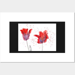 Modern Tulips with Watercolor and Ink Posters and Art